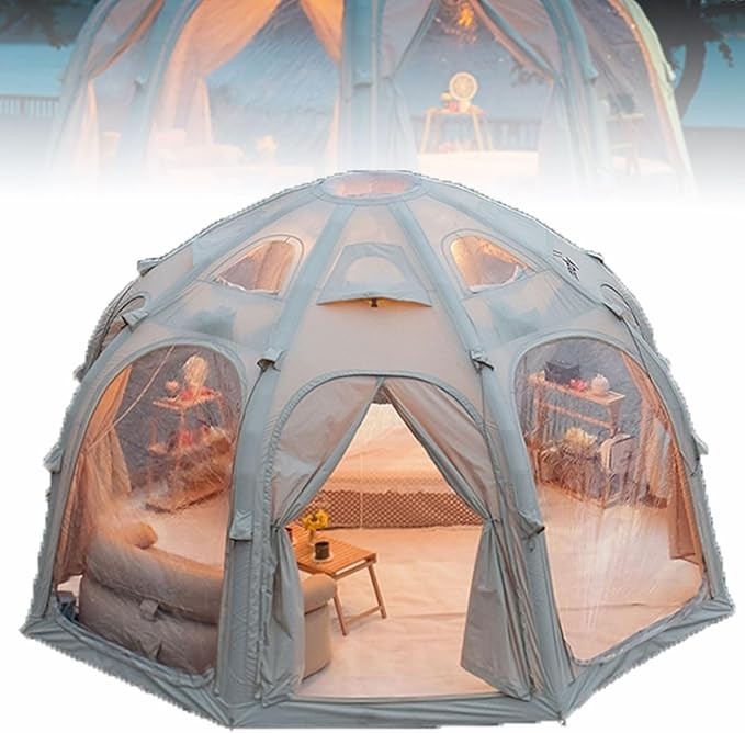 Inflatable Tents for Camping,5 * 5m Luxury Geodesic Dome Tents with Transparent Windows,Large Canvas Blow Up Tent, Easy Setup Waterproof Starry Sky Dome Tent Oxford Cloth Tent